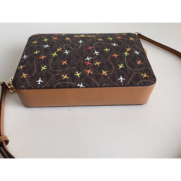 Michael Kors Jet Set Brown Akorn Multi East West Airplanes Crossbody Bag NEW - Picture 12 of 16